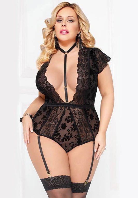 Exquisite Lace Choker Neck Teddy