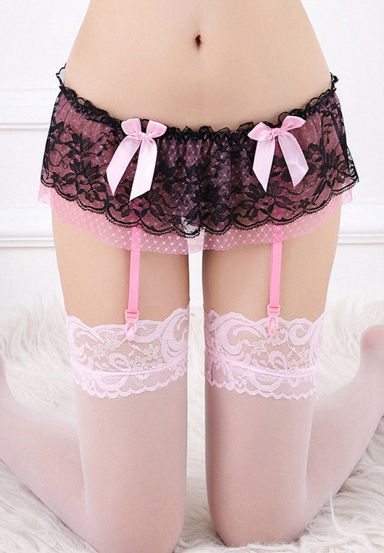 Polka Dot Ruffle Lace Garter Belt Panty