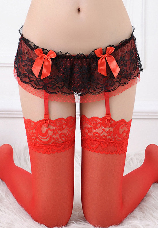 Polka Dot Ruffle Lace Garter Belt Panty